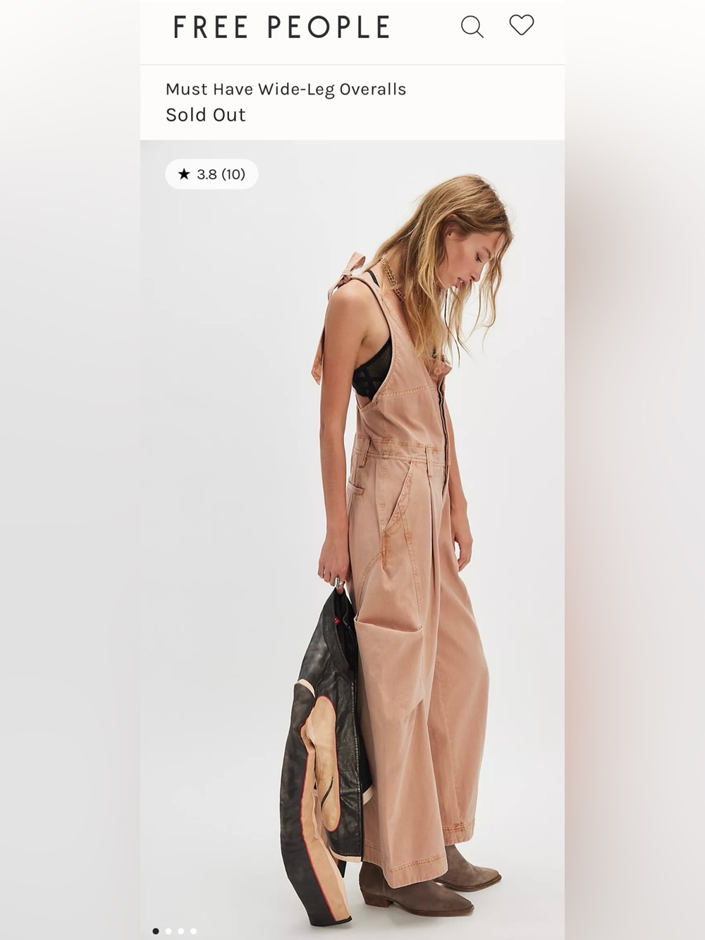 FREE PEOPLE XS Blush Must Have Wide Leg Overalls Excellent Condition
